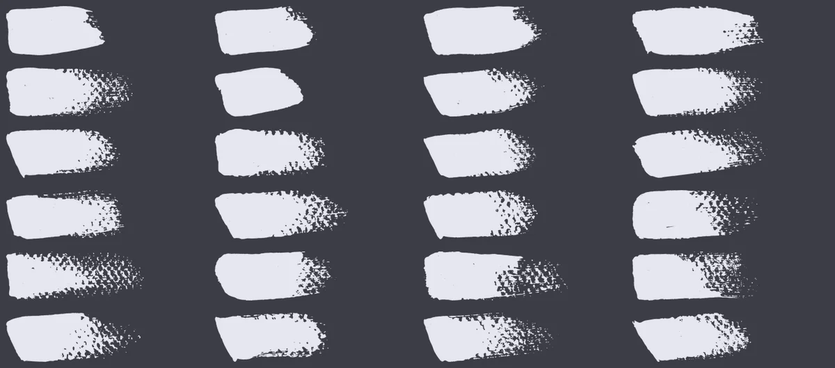 The 24 brush shapes used by the add-on, white on dark grey