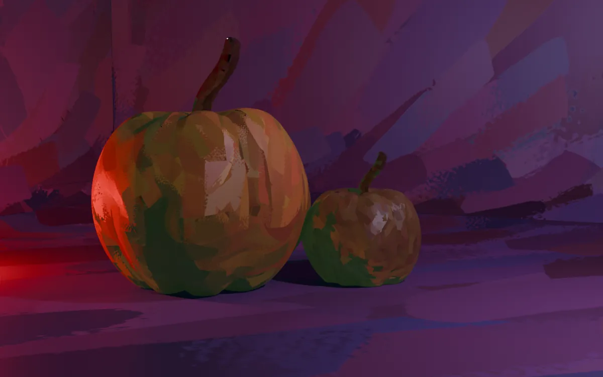 The same pumpkins lit from the right: now the right sides are orange