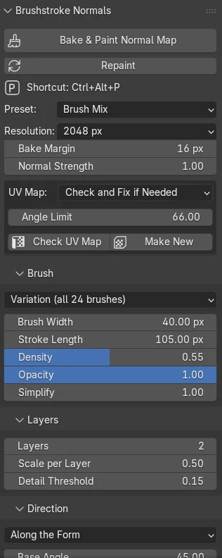 The Brushstroke panel in Blender's sidebar
